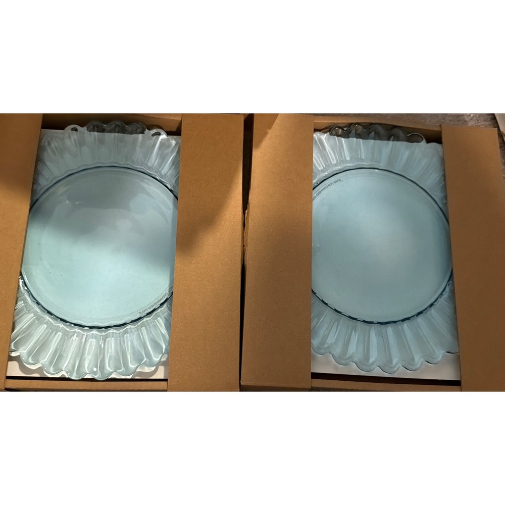 NEW Lot Of 4 PC SET of THICK, HEAVY Blue GLASS SALAD/LUNCHEON PLATES - 8.25"